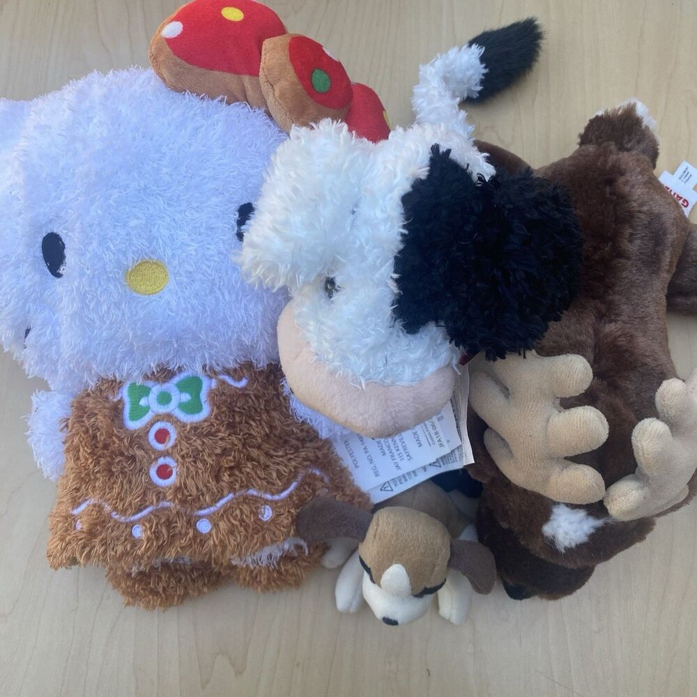Lot 4 Plush Hello Kitty Gund Ganz Russ Stuffed Animals Cow Moose Dog